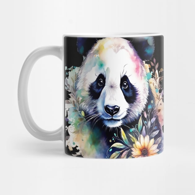 Fantasy, Watercolor, Panda Bear With Flowers and Butterflies by BirdsnStuff